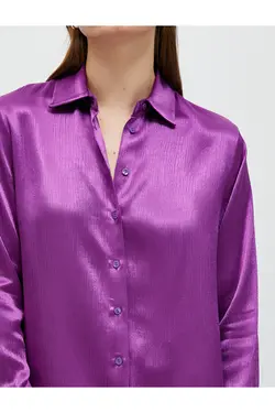 پیراهن ساتن آستین بلند دکمه دار - یاری شاپ