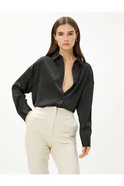 پیراهن ساتن آستین بلند دکمه دار - یاری شاپ