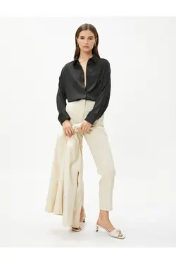 پیراهن ساتن آستین بلند دکمه دار - یاری شاپ