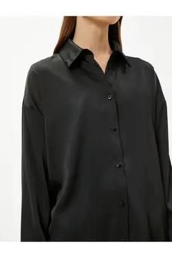 پیراهن ساتن آستین بلند دکمه دار - یاری شاپ