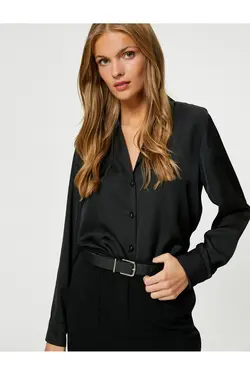 پیراهن ساتن آستین بلند دکمه دار منظم - یاری شاپ