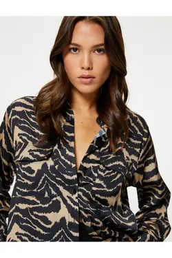 پیراهن ساتن مدل گورخر جیبی آستین بلند دکمه دار - یاری شاپ