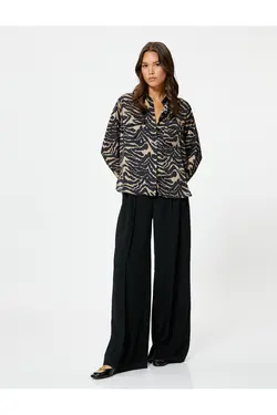 پیراهن ساتن مدل گورخر جیبی آستین بلند دکمه دار - یاری شاپ