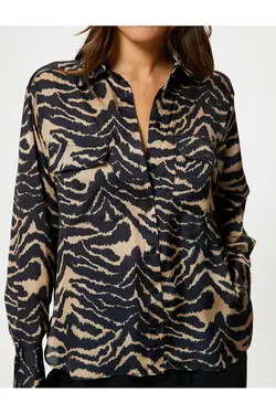 پیراهن ساتن مدل گورخر جیبی آستین بلند دکمه دار - یاری شاپ