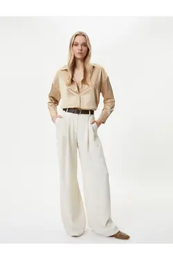 پیراهن ساتن یقه کلاسیک دکمه دار آستین بلند - یاری شاپ