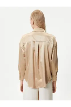 پیراهن ساتن یقه کلاسیک دکمه دار آستین بلند - یاری شاپ