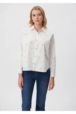 پیراهن سفید چاپ شده با تناسب معمولی / برش معمولی 1210610-85861 - یاری شاپ