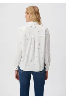 پیراهن سفید چاپ شده با تناسب معمولی / برش معمولی 1210610-85861 - یاری شاپ