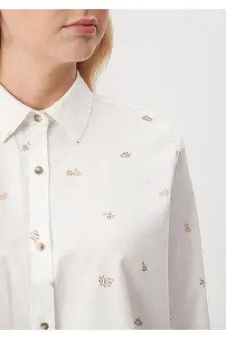 پیراهن سفید چاپ شده با تناسب معمولی / برش معمولی 1210610-85861 - یاری شاپ