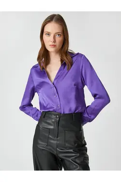 پیراهن سنگ دار ساتن آستین بلند دکمه دار - یاری شاپ