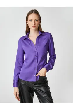 پیراهن سنگ دار ساتن آستین بلند دکمه دار - یاری شاپ