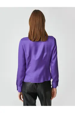 پیراهن سنگ دار ساتن آستین بلند دکمه دار - یاری شاپ