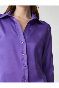 پیراهن سنگ دار ساتن آستین بلند دکمه دار - یاری شاپ