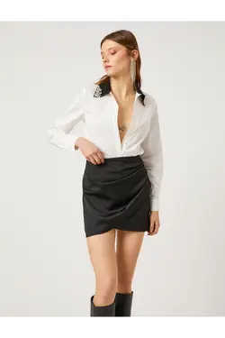 پیراهن سنگی آستین بلند با جزئیات کنتراست - یاری شاپ