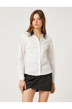 پیراهن سنگی آستین بلند با جزئیات کنتراست - یاری شاپ