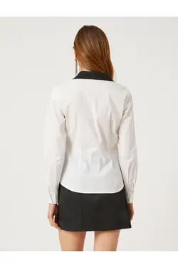 پیراهن سنگی آستین بلند با جزئیات کنتراست - یاری شاپ