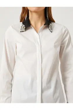 پیراهن سنگی آستین بلند با جزئیات کنتراست - یاری شاپ