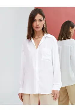 پیراهن سنگی آستین بلند با دکمه های جیب مروارید براق - یاری شاپ