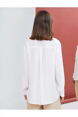 پیراهن سنگی آستین بلند با دکمه های جیب مروارید براق - یاری شاپ