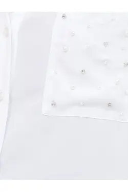 پیراهن سنگی آستین بلند با دکمه های جیب مروارید براق - یاری شاپ