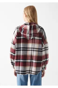 پیراهن شطرنجی قرمز کلاهدار Loose Fit / Loose Fit 122354-83151 - یاری شاپ