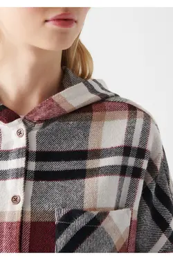 پیراهن شطرنجی قرمز کلاهدار Loose Fit / Loose Fit 122354-83151 - یاری شاپ