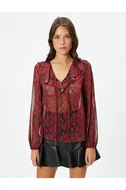 پیراهن شفاف ابریشمی آستین های بادکنکی یقه V - یاری شاپ