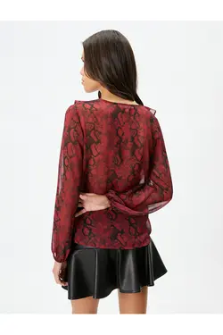 پیراهن شفاف ابریشمی آستین های بادکنکی یقه V - یاری شاپ