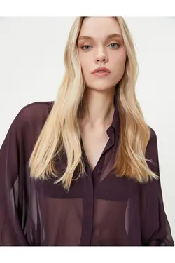 پیراهن شفاف ابریشمی با دکمه های آستین بادکنکی - یاری شاپ