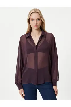 پیراهن شفاف ابریشمی با دکمه های آستین بادکنکی - یاری شاپ