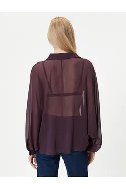 پیراهن شفاف ابریشمی با دکمه های آستین بادکنکی - یاری شاپ