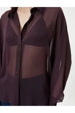 پیراهن شفاف ابریشمی با دکمه های آستین بادکنکی - یاری شاپ