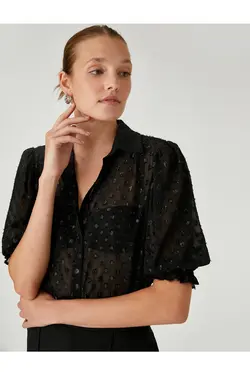 پیراهن شیفون آستین بادکنکی کوتاه - یاری شاپ