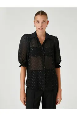 پیراهن شیفون آستین بادکنکی کوتاه - یاری شاپ