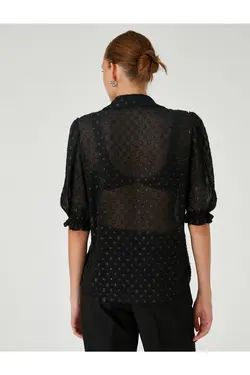 پیراهن شیفون آستین بادکنکی کوتاه - یاری شاپ