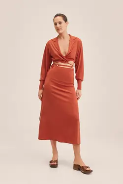 پیراهن قهوه ای رنگارنگ زنانه - یاری شاپ