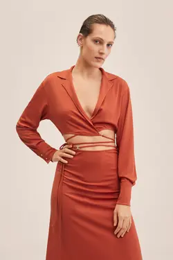 پیراهن قهوه ای رنگارنگ زنانه - یاری شاپ