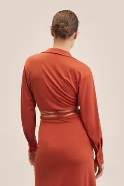 پیراهن قهوه ای رنگارنگ زنانه - یاری شاپ