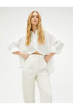 پیراهن کتان آستین بلند دکمه دار - یاری شاپ