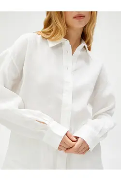 پیراهن کتان آستین بلند دکمه دار - یاری شاپ