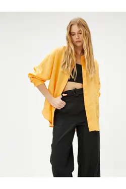 پیراهن کتان آستین بلند دکمه دار - یاری شاپ