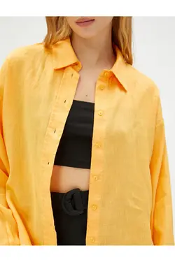 پیراهن کتان آستین بلند دکمه دار - یاری شاپ