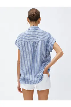 پیراهن کتان با جزئیات و جیب های قلاب بافی - یاری شاپ