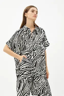 پیراهن کتانی آستین کوتاه زنانه Melis Ağazat X – مدل Zebra 3sak60155ew - یاری شاپ