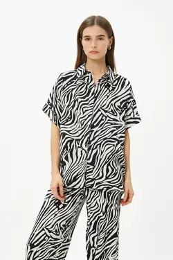 پیراهن کتانی آستین کوتاه زنانه Melis Ağazat X – مدل Zebra 3sak60155ew - یاری شاپ