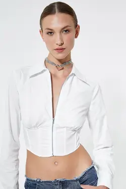 پیراهن کراپ کرست زیپ دار 4WAK60081PW - یاری شاپ