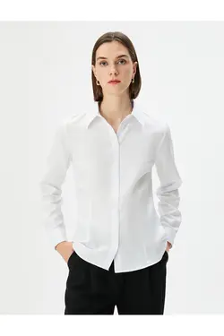 پیراهن کلاسیک آستین بلند دکمه دار باریک - یاری شاپ