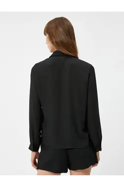 پیراهن کلاسیک آستین بلند یقه بافت دار دکمه دار - یاری شاپ