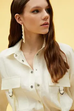 پیراهن کوتاه آستین کوتاه با جیب 3sak60244pw - یاری شاپ