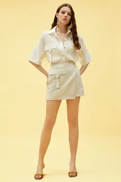 پیراهن کوتاه آستین کوتاه با جیب 3sak60244pw - یاری شاپ